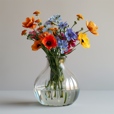 Flowers in Clear Glass Vase