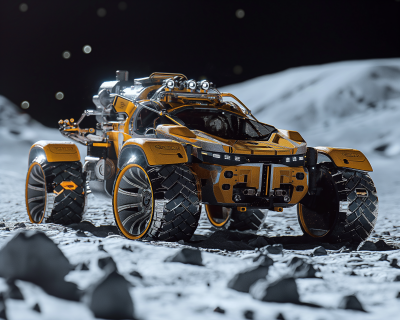 Futuristic Orange Rover on Simulated Moon Surface