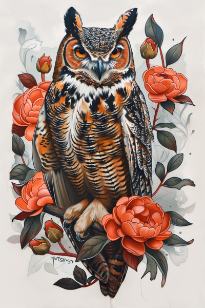Great Horned Owl Neotraditional Tattoo Art