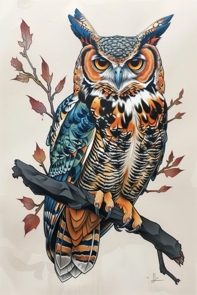 Great Horned Owl Neotraditional Tattoo Art