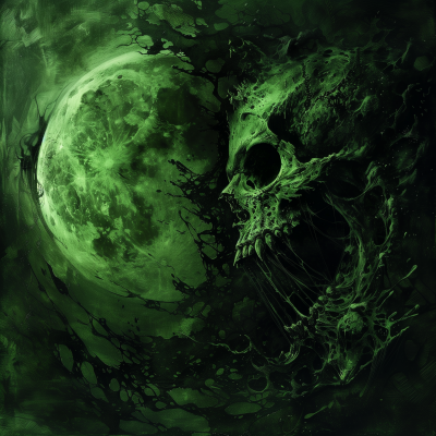 Eerie Green Skull Artwork with Textured Moon