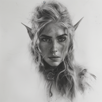 Monochrome Portrait of an Elf Woman
