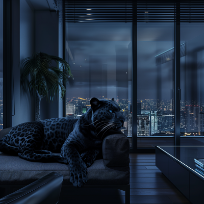 Ultra Realistic Panther in Minimalistic Apartment