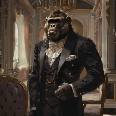 Dungeons and Dragons-inspired Anthropomorphic Butler Ape in Tuxedo