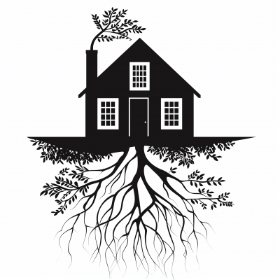 Silhouette of a Home with Roots