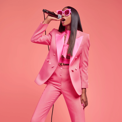 Fashionable Singer on Pink Background