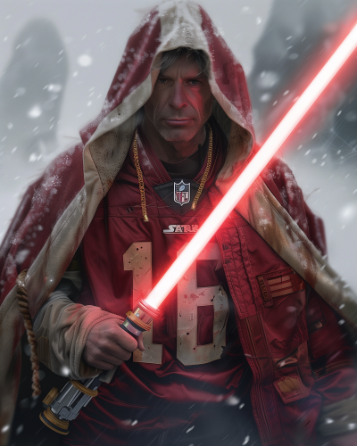 Snow-covered Mature Man with Red Lightsaber