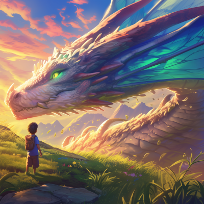 Boy facing a dragon