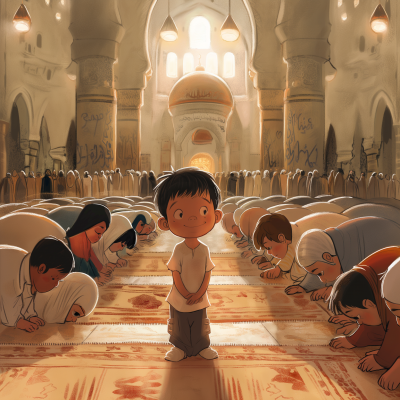 Boy in Mosque during Prayer