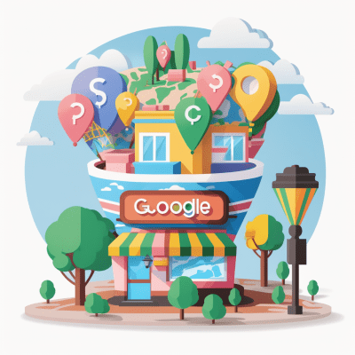 Google-themed Building Illustration