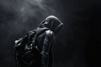 Mysterious Hooded Figure in Smoke
