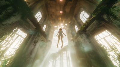 Radiant Girl in Ancient Room