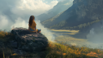 Girl Sitting Near a Rock