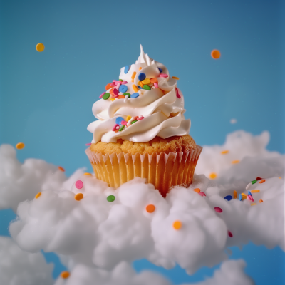 Whimsical cupcake in the sky