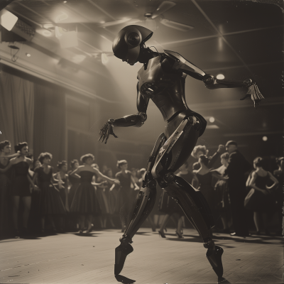 Vintage World War II Photograph of Female Cyborg Alien Dancing in Moulin Rouge