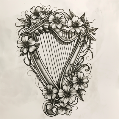 Celtic Cross with Irish Harp and Shamrocks