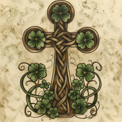 Celtic Cross and Irish Harp Illustration