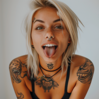 Rebellious Woman with Tattoos and Piercings