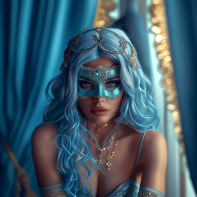 Masked Woman with Blue Hair