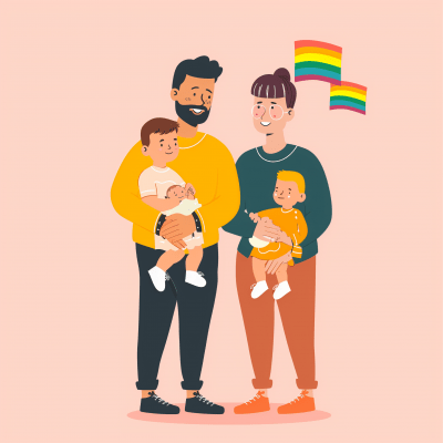 LGBTQ+ Family with Rainbow Flag