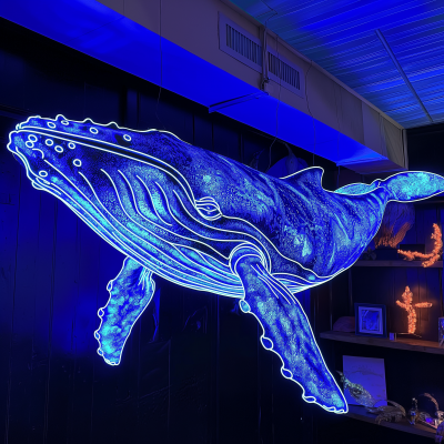 Neon Blue Whale Display