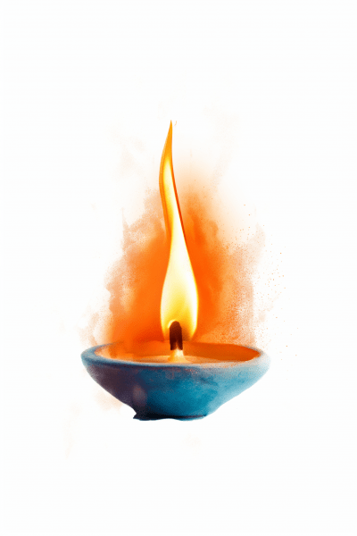 Blue Ceramic Oil Lamp with Orange Flame