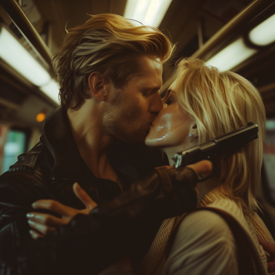 Intimate train kiss