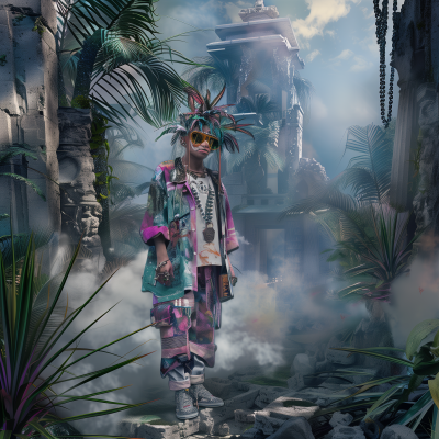Vibrant Eclectic Outfit in Post-Apocalyptic Setting