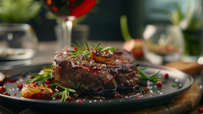Grilled Ribeye Beef Steak with Red Wine