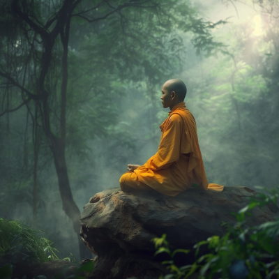 Buddhist Monk Meditating in the Jungle