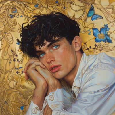 Portrait of a Young Man in Alphonse Mucha Style