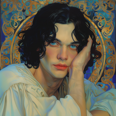 Portrait of a Young Man in Alphonse Mucha Style