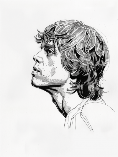 Young Man in Profile Ink Drawing