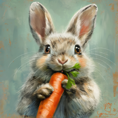 Happy Bunny Eating Carrot