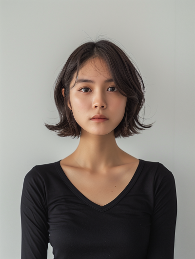 Portrait of a Young Asian Woman with Short Hair