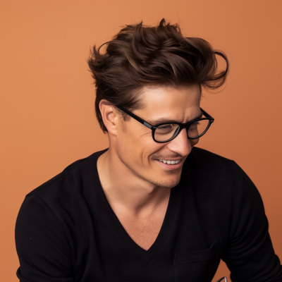 Smiling Creative Man with Black Frame Glasses