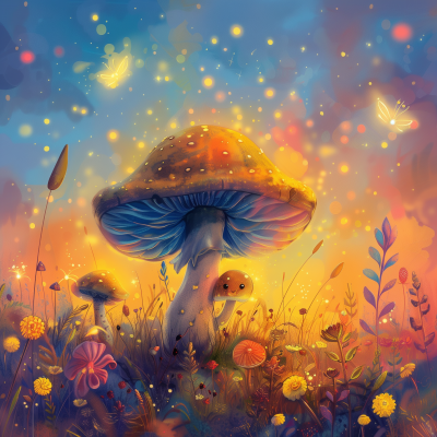 Mushroom Charicature in Rainbow Meadow