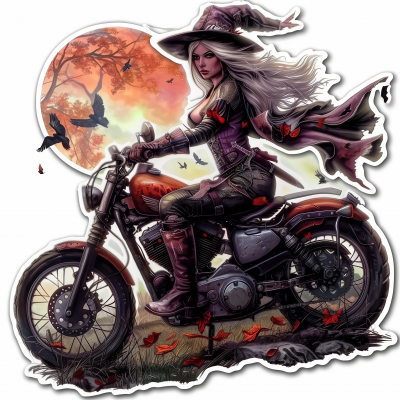 Witch and Witcher on Motorcycle Sticker