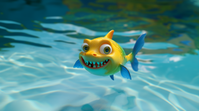 Friendly Yellow and Green Piranha 3D Rendering