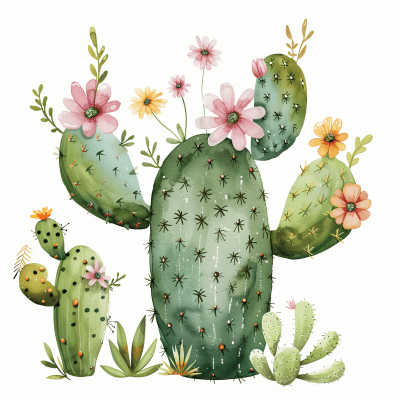 Colorful Cacti Illustration