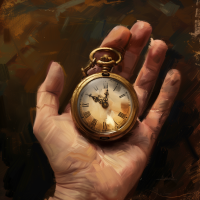 Digital Painting of an Old Bronze Pocket Watch in Hand