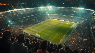 Nighttime Soccer Stadium Aerial View
