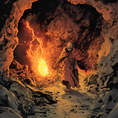 Cultist of the Fire Bear in a Cave