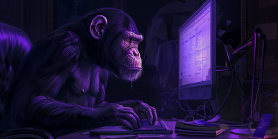 Monkey at Computer Desk