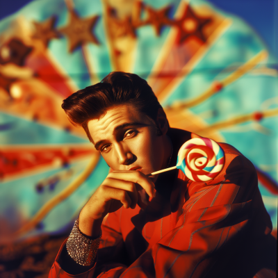 Stylish Man with Pompadour Hairstyle and Lollipop