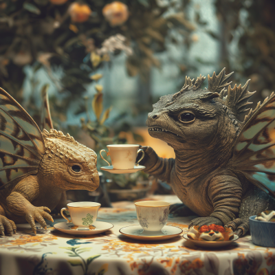 Godzilla and Mothra Tea Party