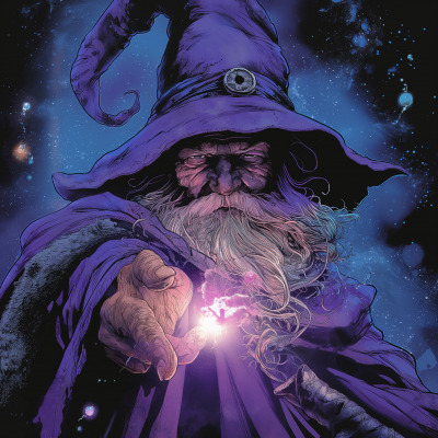 Wizard casting a spell in a comic book style illustration