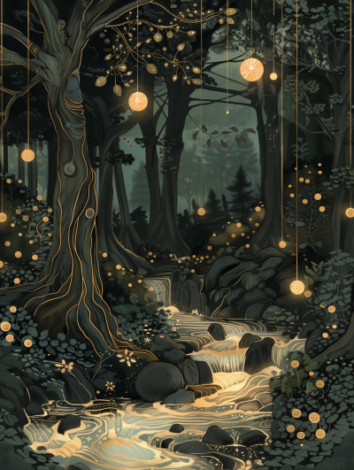 Mystical Forest Brook Illustration