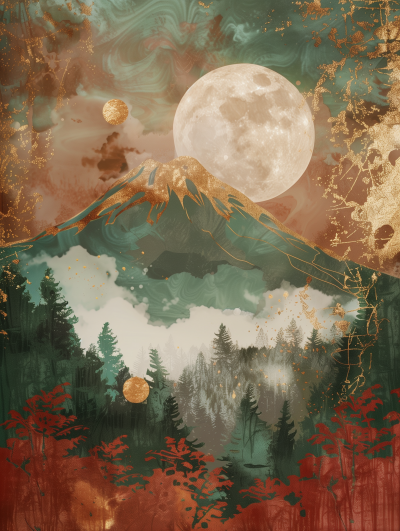 Mystical Mountain Foggy Forest Illustration