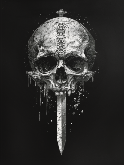 Skull with Dagger Stippling